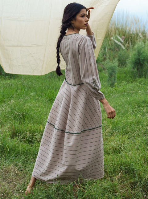 Pozruh-Pastel Grey Talitha Stripe Dress-INDIASPOPUP.COM