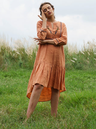 Pozruh-Pastel Orange Mandarin Papaya Dress-INDIASPOPUP.COM