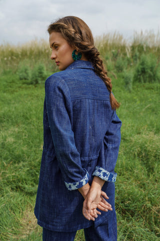 Pozruh-Indigo Savanna Denim Pant Suit-INDIASPOPUP.COM