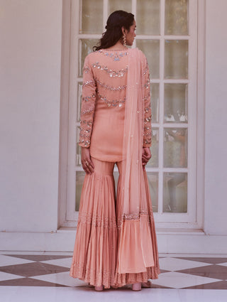 Sanya Gulati-Rose Gold Embroidered Sharara Set-INDIASPOPUP.COM