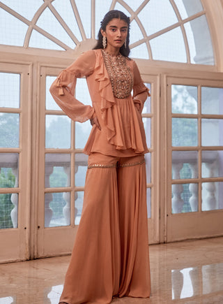 Sanya Gulati-Rose Gold Embroidered Kurta With Pants-INDIASPOPUP.COM