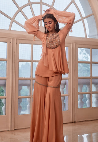 Sanya Gulati-Rose Gold Embroidered Kurta With Pants-INDIASPOPUP.COM