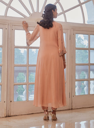 Sanya Gulati-Rose Gold Asymmetric Kurta With Pants-INDIASPOPUP.COM