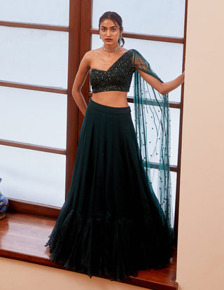 Sanya Gulati-Teal Green Embroidered Lehenga With Blouse-INDIASPOPUP.COM