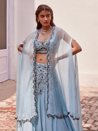 Sanya Gulati-Ice Blue Embroidered Lehenga Set-INDIASPOPUP.COM