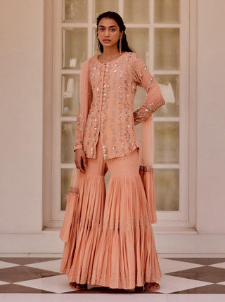 Sanya Gulati-Rose Gold Embroidered Sharara Set-INDIASPOPUP.COM