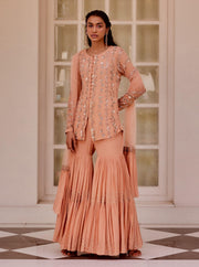 Sanya Gulati-Rose Gold Embroidered Sharara Set-INDIASPOPUP.COM