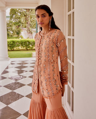 Sanya Gulati-Rose Gold Embroidered Sharara Set-INDIASPOPUP.COM