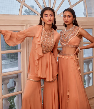 Sanya Gulati-Rose Gold Embroidered Kurta With Pants-INDIASPOPUP.COM