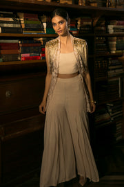 Sanya Gulati-Ivory Tasseled Jacket With Bustier And Palazzo-INDIASPOPUP.COM