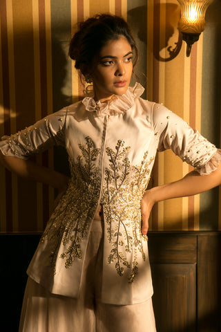 Sanya Gulati-Ivory Peplum Jacket With Palazzo-INDIASPOPUP.COM