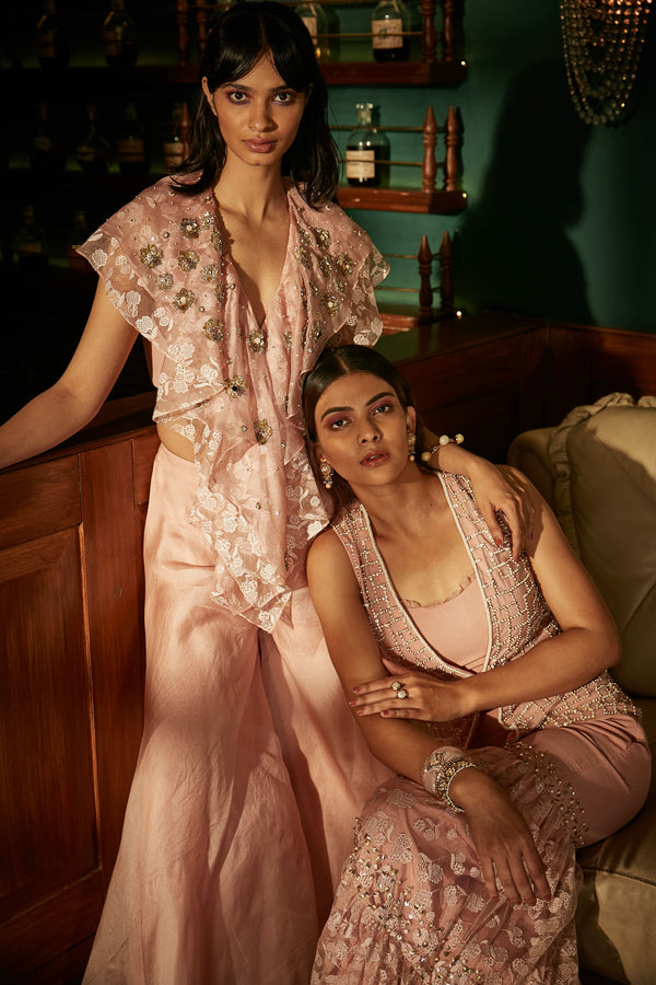 Sanya Gulati-Blush Pink Sharara Bustier And Jacket-INDIASPOPUP.COM