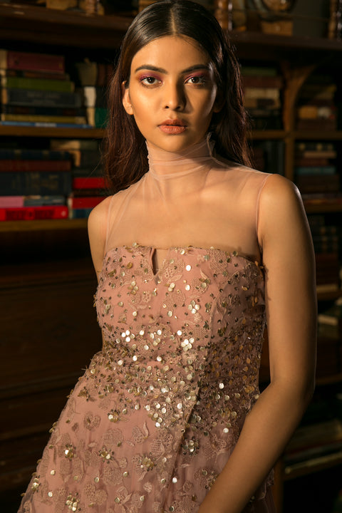 Sanya Gulati-Blush Pink Gown With Peplum Bustier-INDIASPOPUP.COM