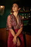 Sanya Gulati-Burgundy Jumpsuit With Flared Sleeves-INDIASPOPUP.COM