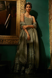 Sanya Gulati-Olive Green Three Layered Sharara Set-INDIASPOPUP.COM