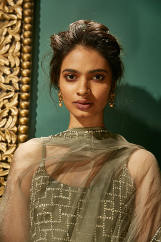 Sanya Gulati-Olive Green Three Layered Sharara Set-INDIASPOPUP.COM