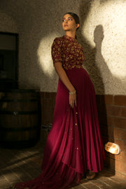 Sanya Gulati-Burgundy High Neck Gown-INDIASPOPUP.COM