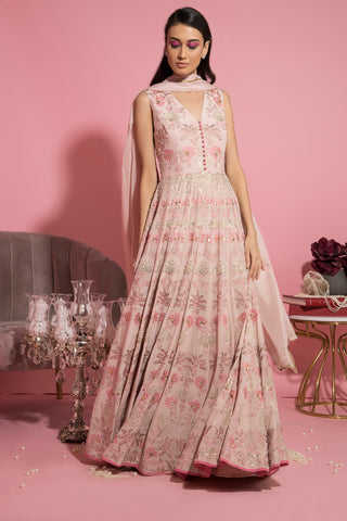 Sanya Gulati-Nude Pink Resham Embroidered  Anarkali Set-INDIASPOPUP.COM