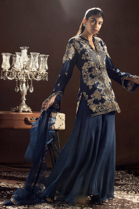 Sanya Gulati-Blue Straight Shirt Palazzo Pants Set-INDIASPOPUP.COM