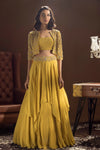 Sanya Gulati-Mustard Boxy Jacket Skirt And Bustier Set-INDIASPOPUP.COM