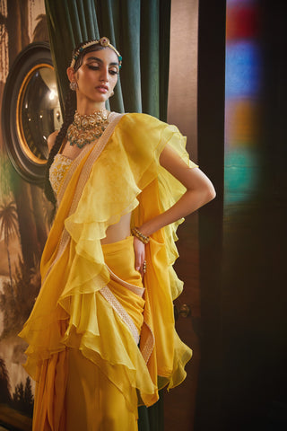 Sanya Gulati-Mango Pre-Stitched Ruffled Saree Set-INDIASPOPUP.COM