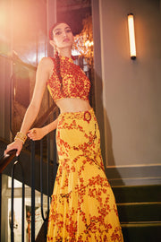 Sanya Gulati-Mango Printed Crop Top And Mermaid Skirt-INDIASPOPUP.COM