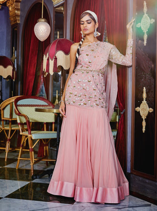 Sanya Gulati-Pink One Shoulder Shirt With Mermaid Skirt-INDIASPOPUP.COM