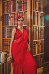 Sanya Gulati-Red Pre Stitched Ruffled Saree Set-INDIASPOPUP.COM
