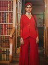 Sanya Gulati-Red Embroidered Asymmetric Top Set-INDIASPOPUP.COM