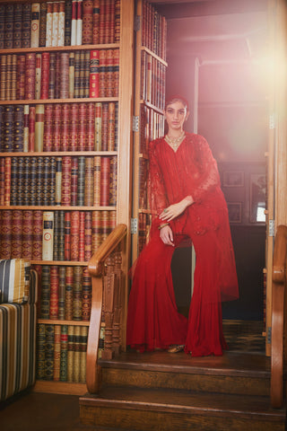 Sanya Gulati-Red Tonal Short Kurta With Flared Pants-INDIASPOPUP.COM