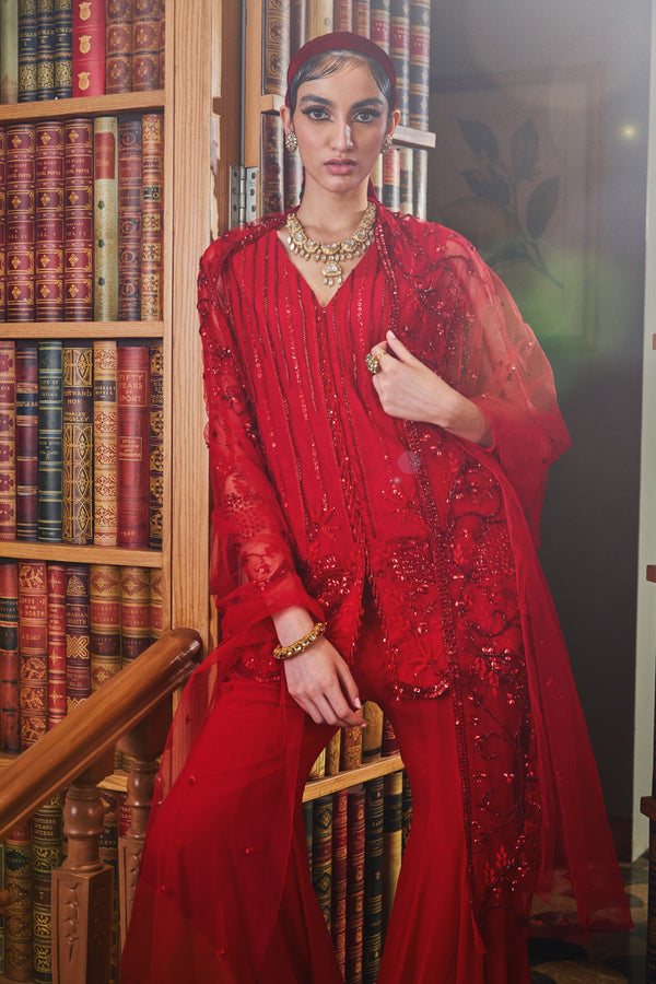 Sanya Gulati-Red Tonal Short Kurta With Flared Pants-INDIASPOPUP.COM