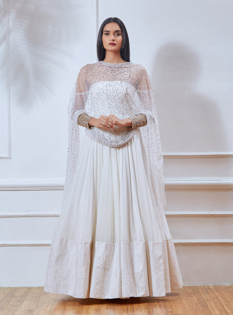 Shloka Khialani - White Off Shoulder Anarkali - INDIASPOPUP.COM