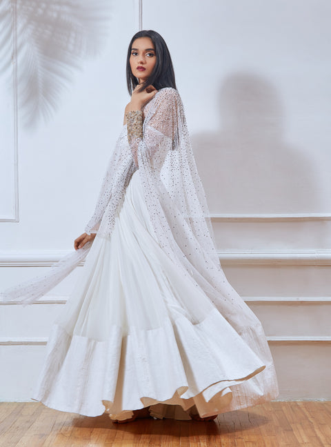 Shloka Khialani - White Off Shoulder Anarkali - INDIASPOPUP.COM