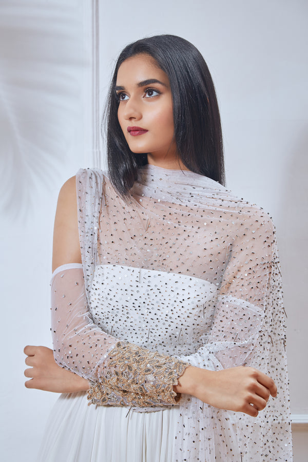 Shloka Khialani - White Off Shoulder Anarkali - INDIASPOPUP.COM
