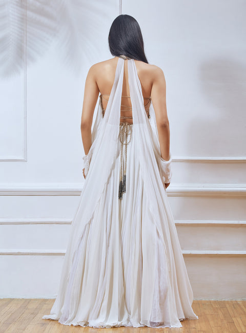 Shloka Khialani - White Tube Collar Cape Anarkali - INDIASPOPUP.COM