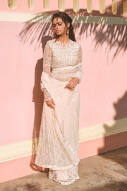 Mishru-Beige Embroidered Saree & Blouse-INDIASPOPUP.COM