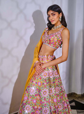 Aneesh Agarwaal-Yellow Islamic Pattern Lehenga Set-INDIASPOPUP.COM