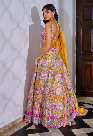 Aneesh Agarwaal-Yellow Islamic Pattern Lehenga Set-INDIASPOPUP.COM