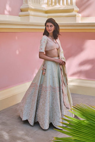 Mishru-Sea Green Lehenga Set With Dupatta-INDIASPOPUP.COM