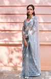 Mishru-Cloud Blue Embroidered Saree & Blouse-INDIASPOPUP.COM