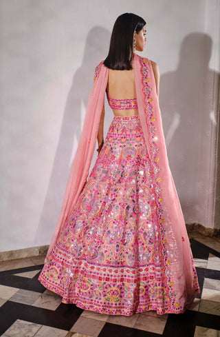 Aneesh Agarwaal-Pink Paisley Mirror Lehenga Set-INDIASPOPUP.COM