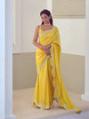 Mishru-Mango Yellow Embroidered Saree & Blouse-INDIASPOPUP.COM