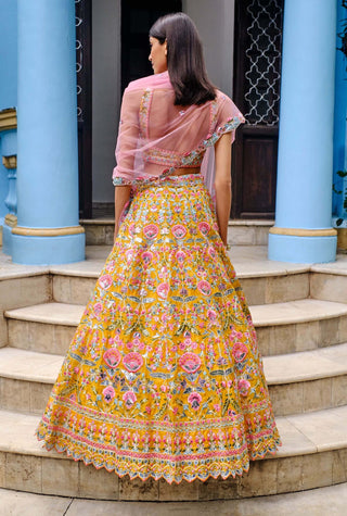 Aneesh Agarwaal-Yellow Big Floral Lehenga Set-INDIASPOPUP.COM