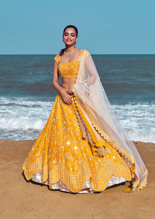 Mishru-Yellow Embroidered Lehenga Set With Dupatta-INDIASPOPUP.COM