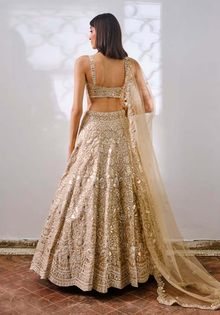 Aneesh Agarwaal-Gold Silk Floral Lehenga Set-INDIASPOPUP.COM