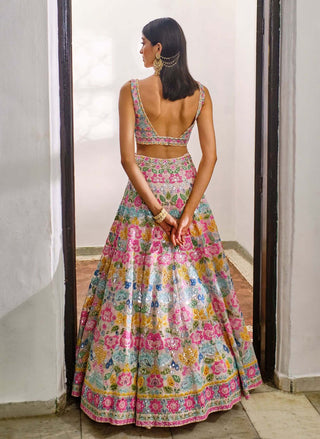 Aneesh Agarwaal-Pink Multicolor Applique Lehenga Set-INDIASPOPUP.COM