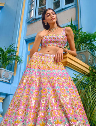 Aneesh Agarwaal-Ivory Lime Floral Lehenga Set-INDIASPOPUP.COM