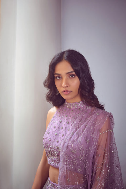 Mishru-Lavender Halter Top With Pants & Dupatta-INDIASPOPUP.COM