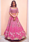 Mishru-Bright Pink Embroidered Lehenga Set With Dupatta-INDIASPOPUP.COM