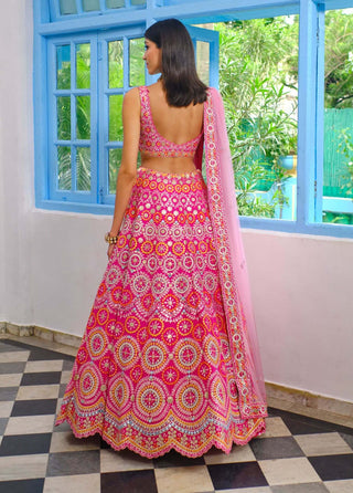 Aneesh Agarwaal-Fuchsia Pink Circles Lehenga Set-INDIASPOPUP.COM